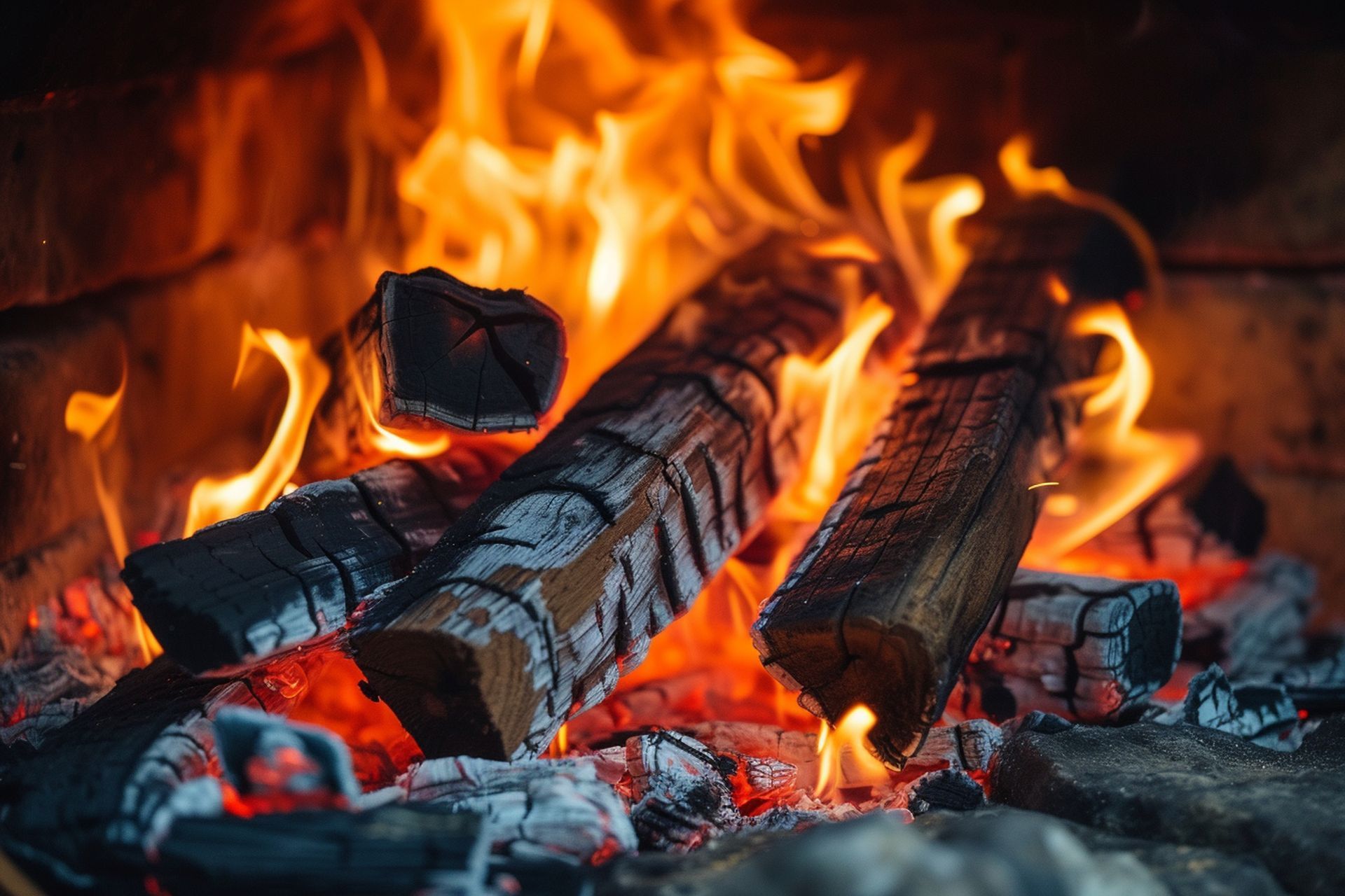 Bûches de bois en feu dans un foyer