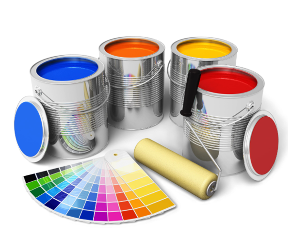 Pinceaux, rouleau et plateau sur fond bleu sarcelle, outils pour l'amélioration de l'habitat.