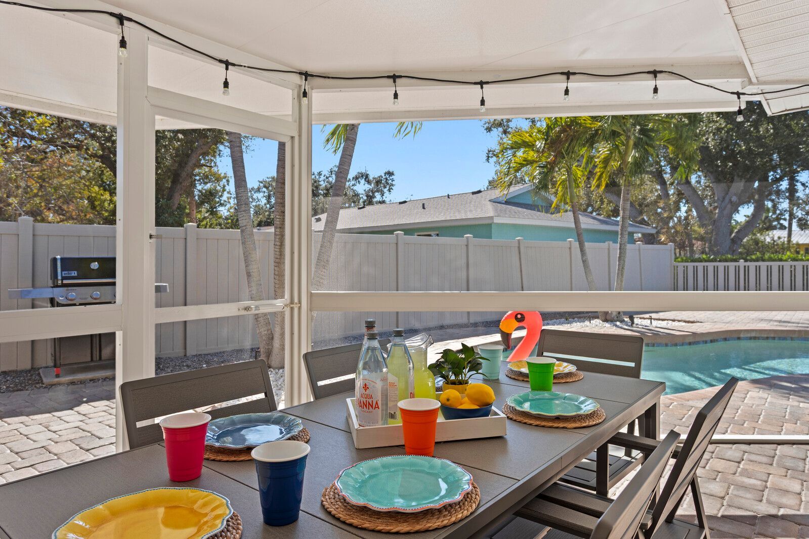 Bradenton Florida rental with splash pad, playground, and kid-friendly resort-style backyard
