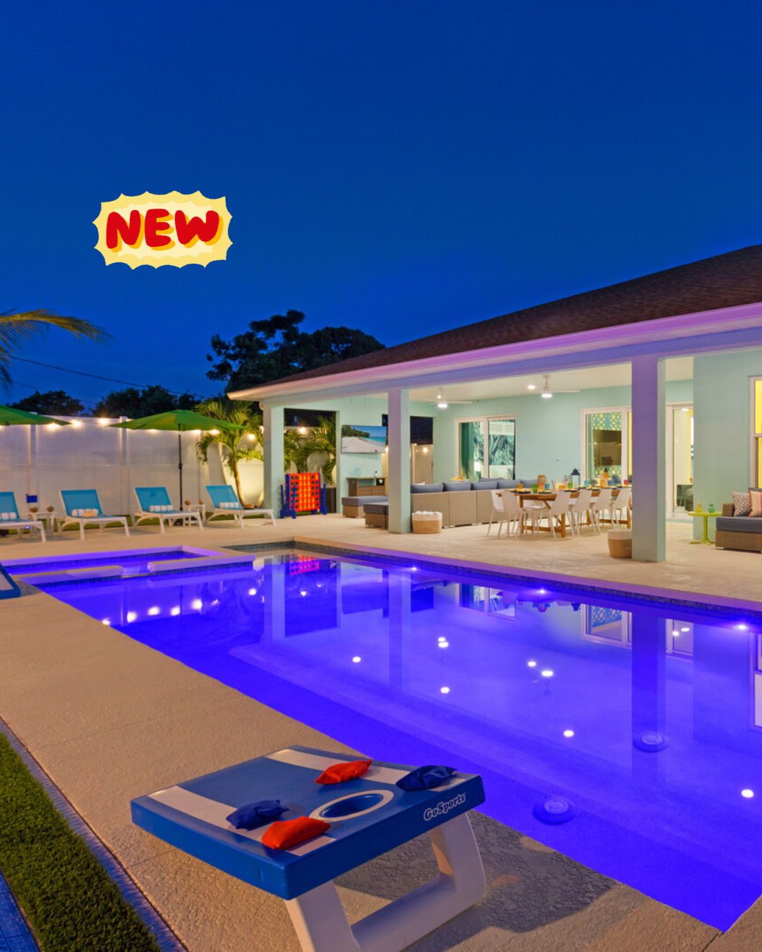 Luxury Bradenton rental home with heated pool, pickleball, and outdoor lounge.