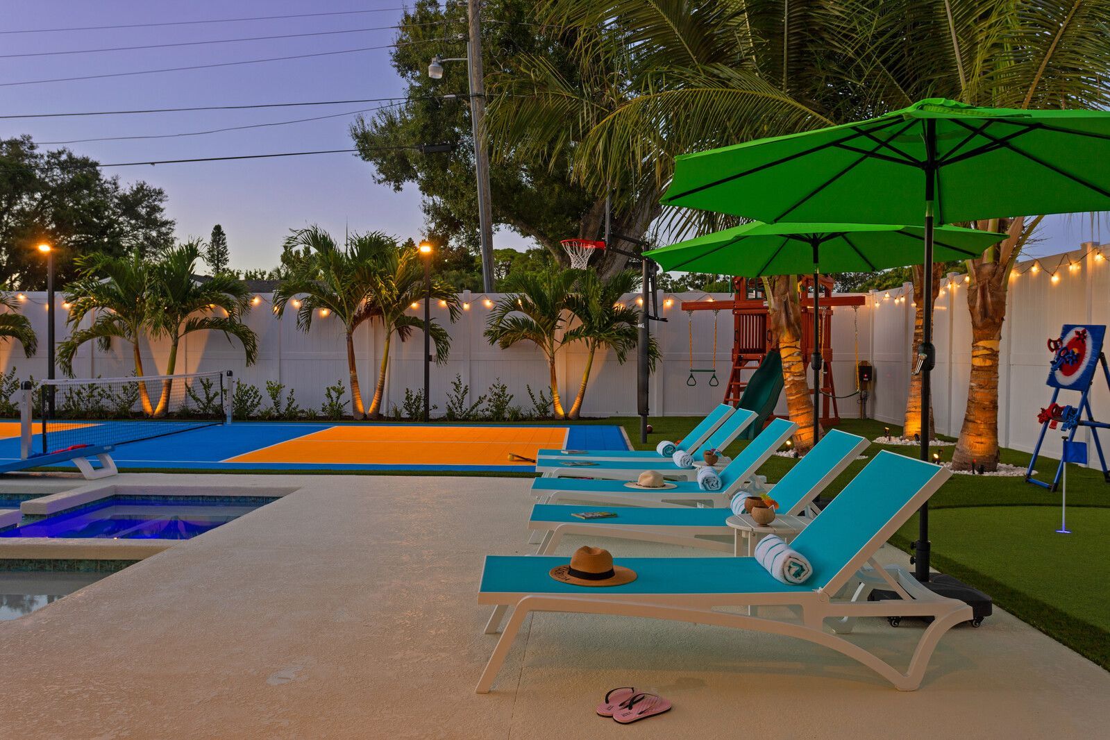 Florida vacation house near Anna Maria Island with kid-friendly pool, playground, and outdoor fun