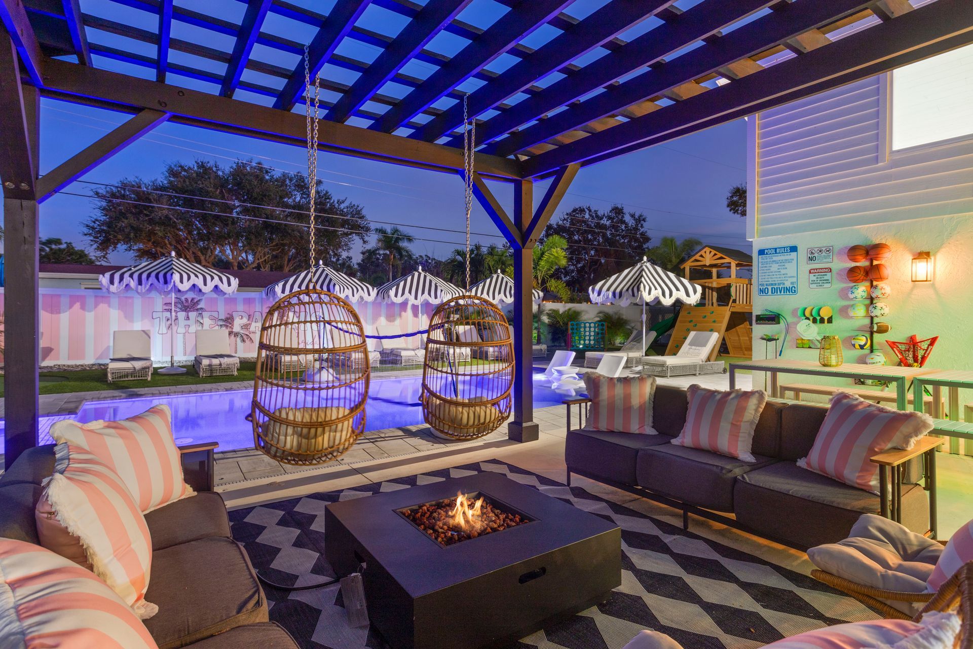 Bradenton Florida rental with splash pad, playground, and kid-friendly resort-style backyard