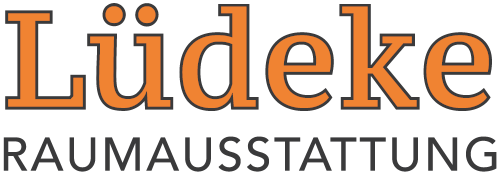 Orange "Lüdeke" text above "Raumausstattung" in gray.