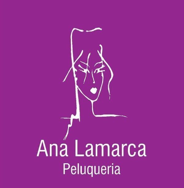 Logotipo morado del sal&oacute;n con un rostro dibujado en blanco y el texto &ldquo;Ana Lamarca Peluquer&iacute;a&rdquo;.