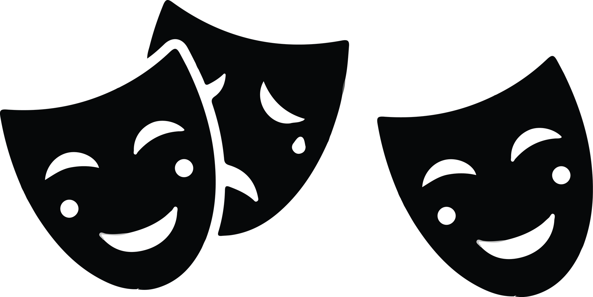 Masques de comédie noire, rire et tristesse, symbolisant la gestion des émotions.