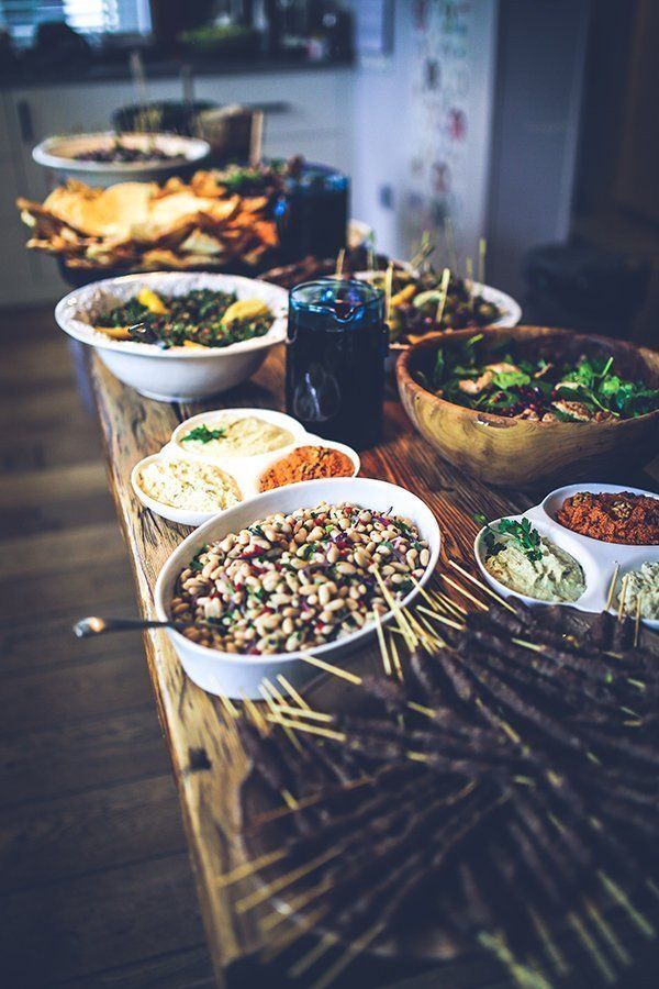 There are many different types of food on the table.