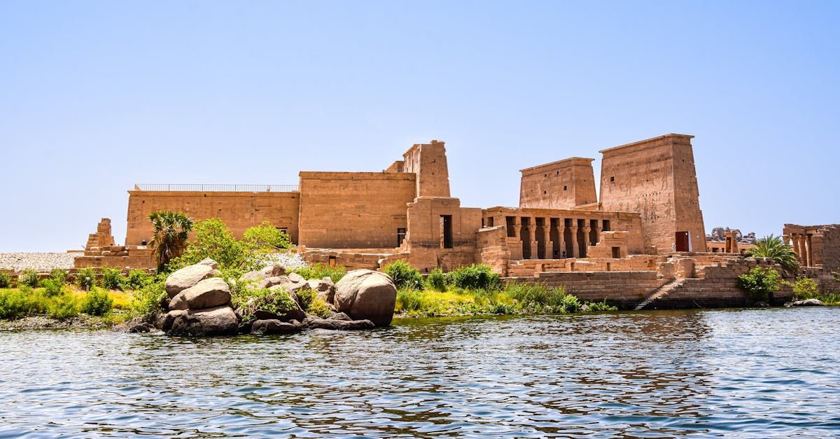 The majestic Philae Temple, a UNESCO World Heritage Site, sits on a small island in the Nile River, Egypt