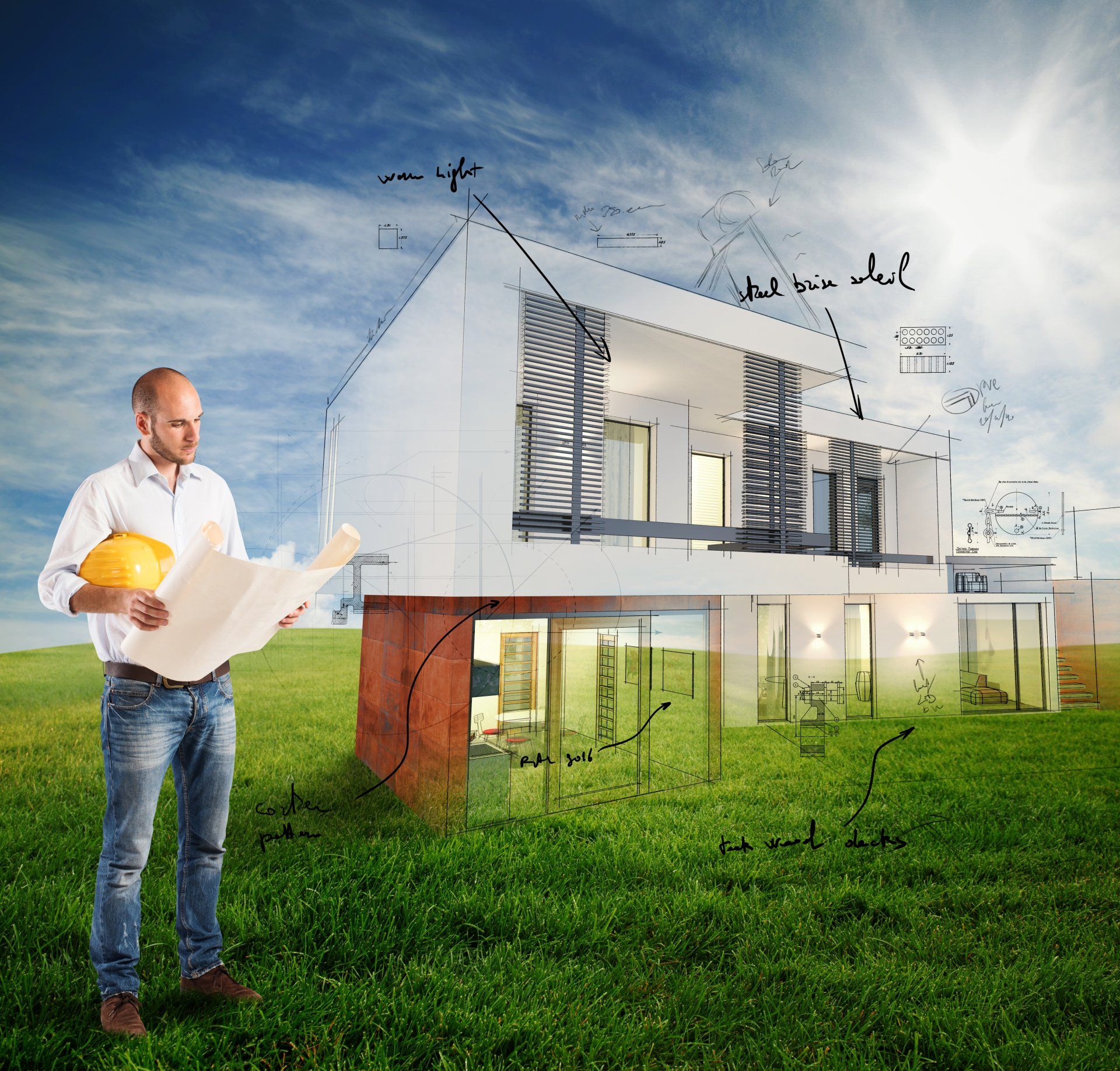 Plan d'une maison avec homme